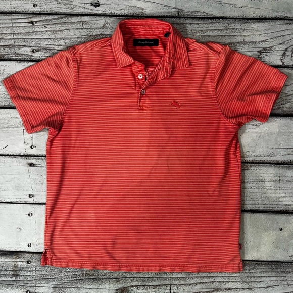 Tommy Bahama Pima Cotton Coral Striped Polo Shirt Men’s Medium - Picture 1 of 11